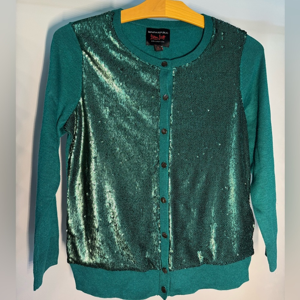Banana Republic L’Wren Scott Collection Green Sequin Cardigan